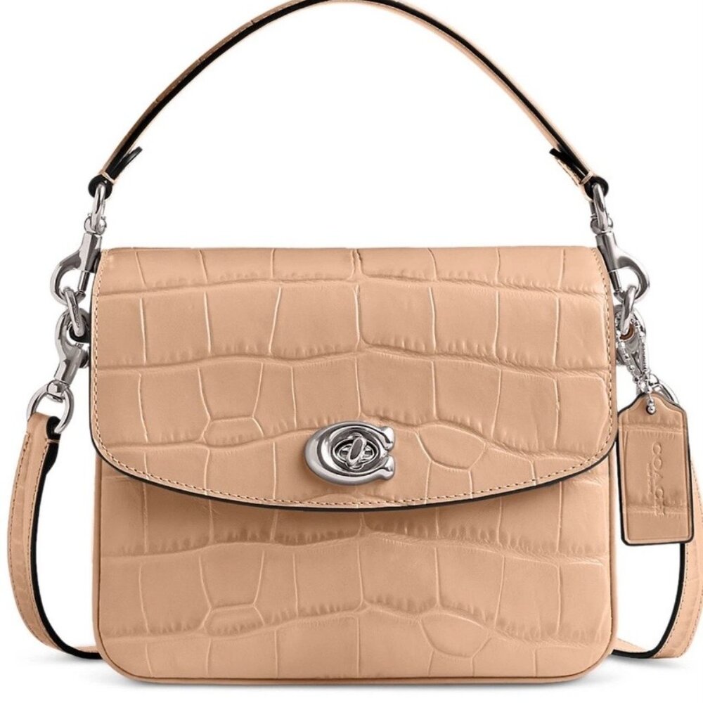 Coach Embossed Croc Leather Cassie 19 Crossbody Bag Purse TAN Silver